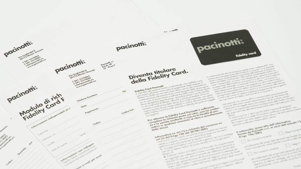 Progetto di brand identity per Pacinotti a Mestre Venezia disegnato da Artemia Group
